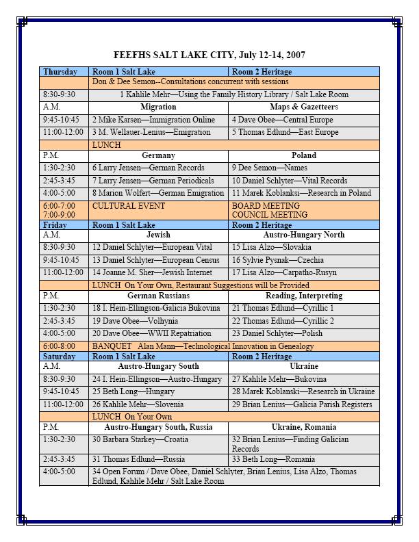 2007 feefhs conference Schedule
