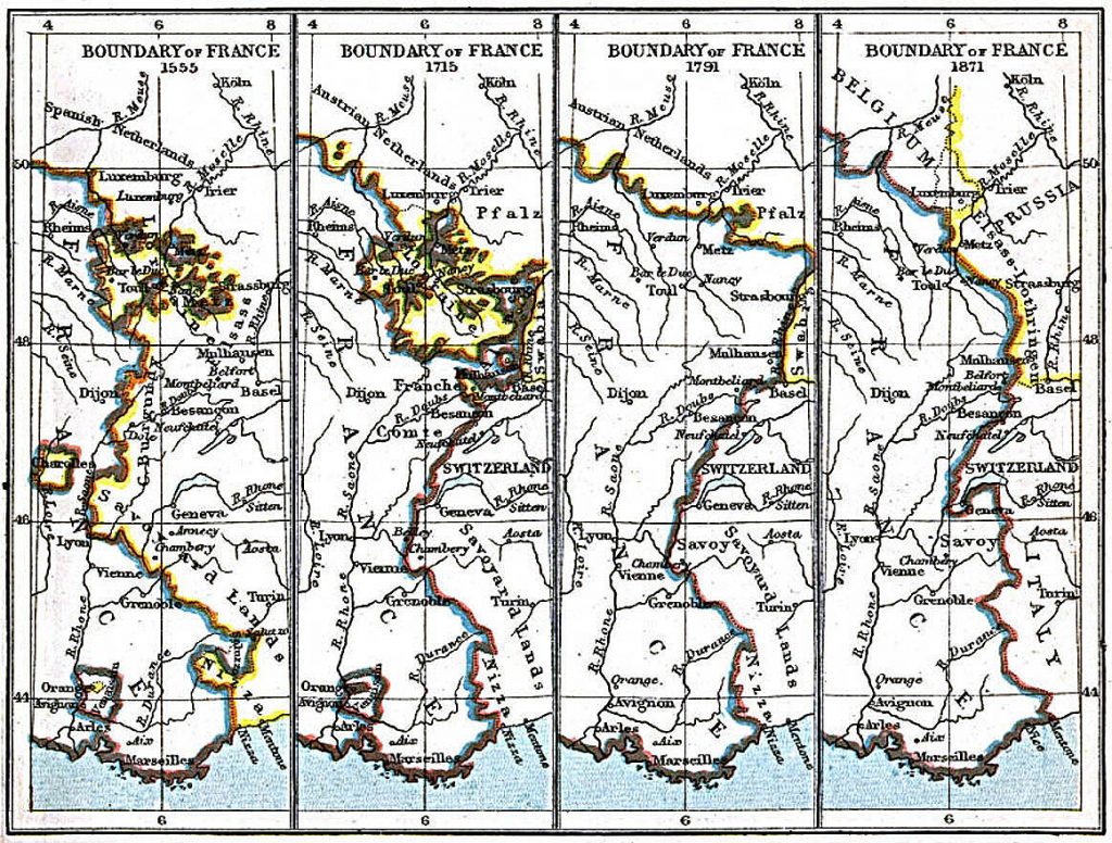 Border changes of Alsace-Lorraine between 1555 and 1871