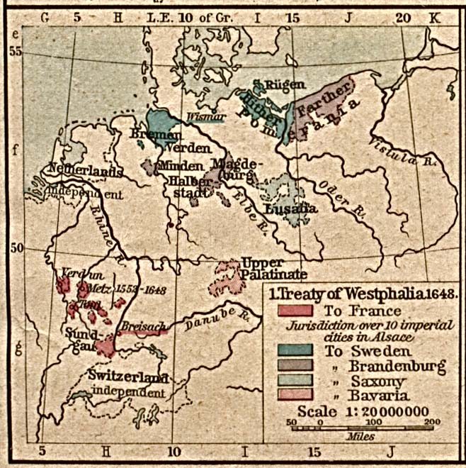 1. Treaty of Westphalia in 1648 after the end of the 30-Years-War