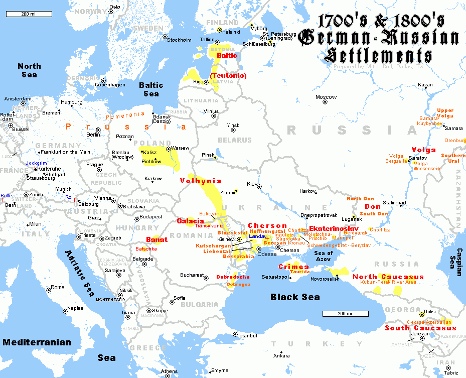 German Settlements in Russia 1700s to 1800s