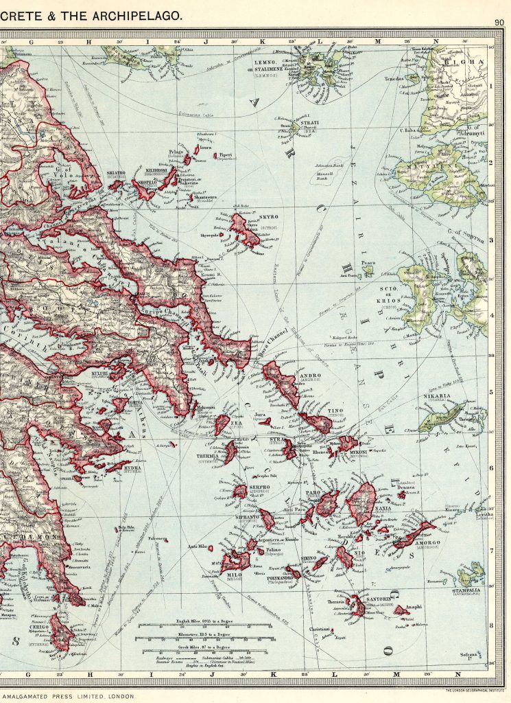 From Harmsworth Atlas and Gazetteer, London, 1909, Scale: 1:3,650,000Download the Hi Res Map and view the Gazetteer