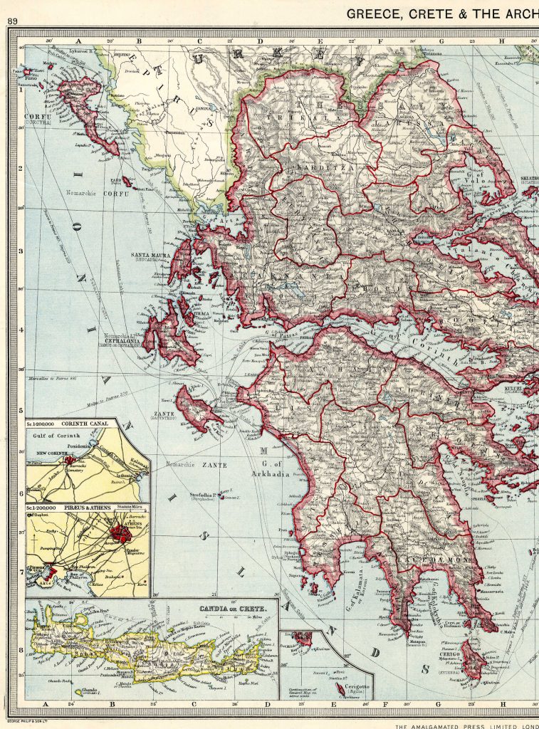 From Harmsworth Atlas and Gazetteer, London, 1909, Scale: 1:3,650,000Download the Hi Res Map and view the Gazetteer